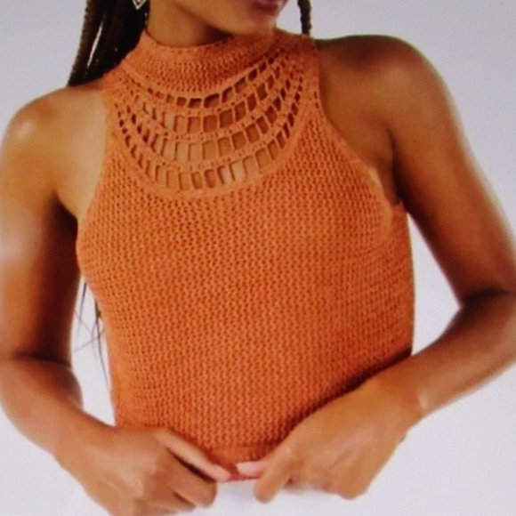 BCBG MAXAZRIA CROCHET KNIT TURTLENECK CROP TOP - Picture 1 of 7